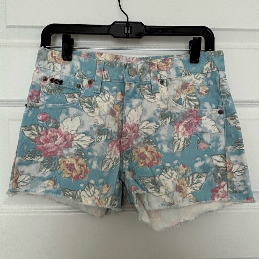 Ralph Lauren The Crosby Relaxed Distressed Floral Denim Shorts